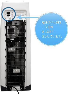 電源スイッチは｜はON、０はOFFを示しています。